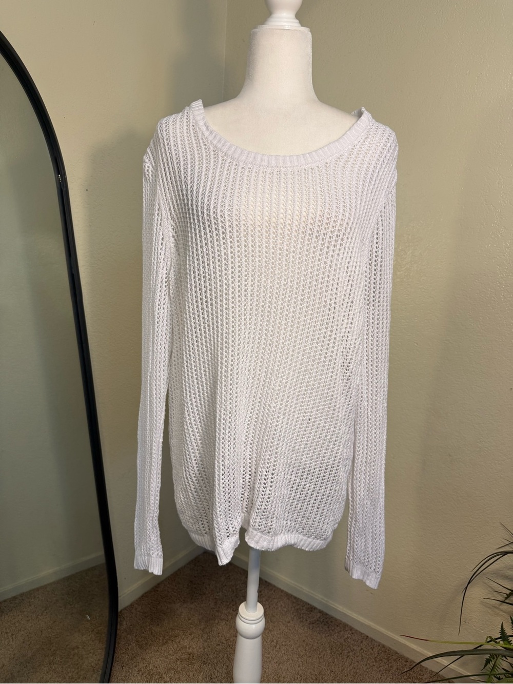 Blair White Open-Weave Scoop Neck Sweater